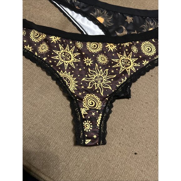 Morvia 3pk lace trim goth Emo Skater Bikini panties 2X plus size Sun Moon stars - Picture 6 of 8